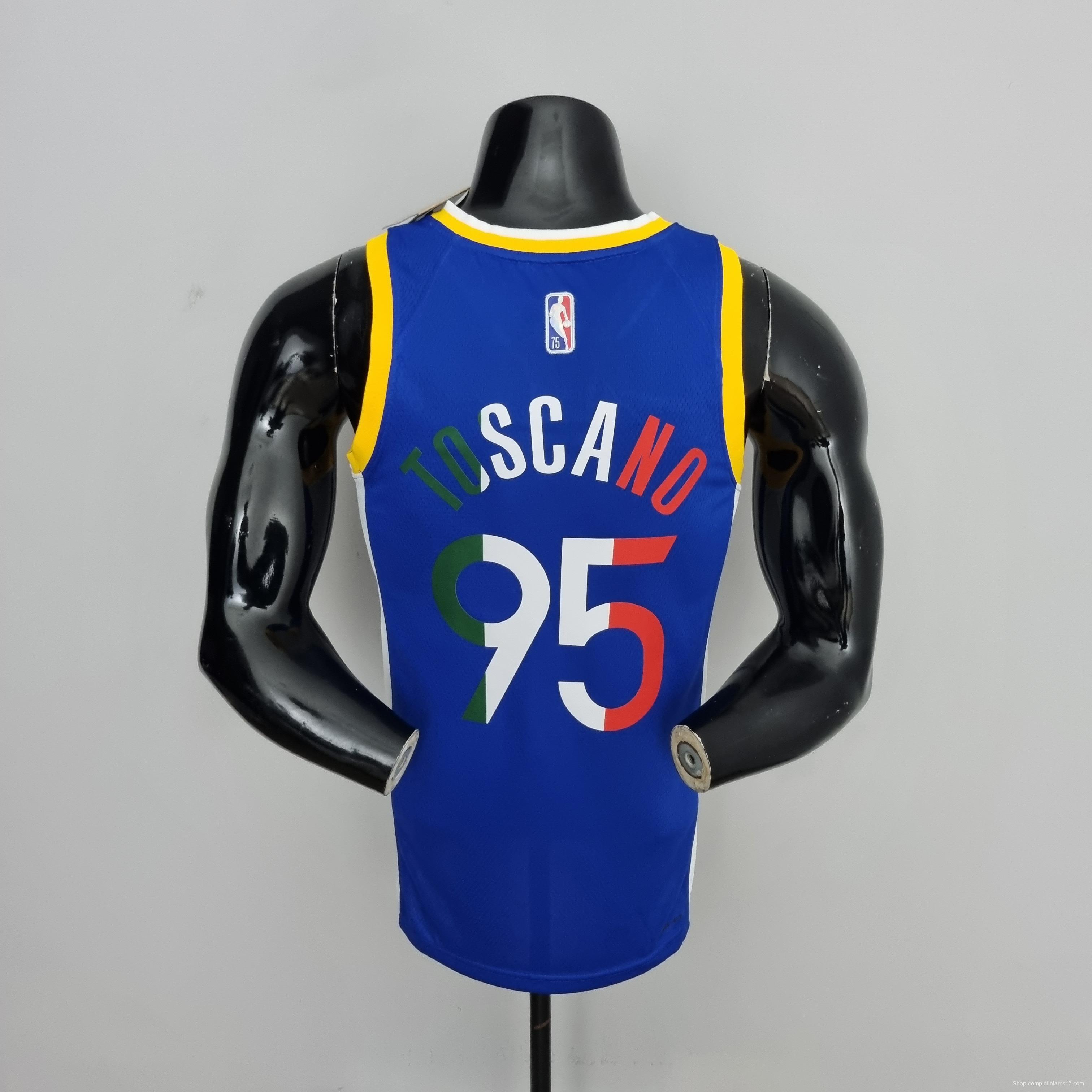 75th Anniversary Toscano#95 Golden State Warriors Mexico Exclusive Blue NBA Jersey