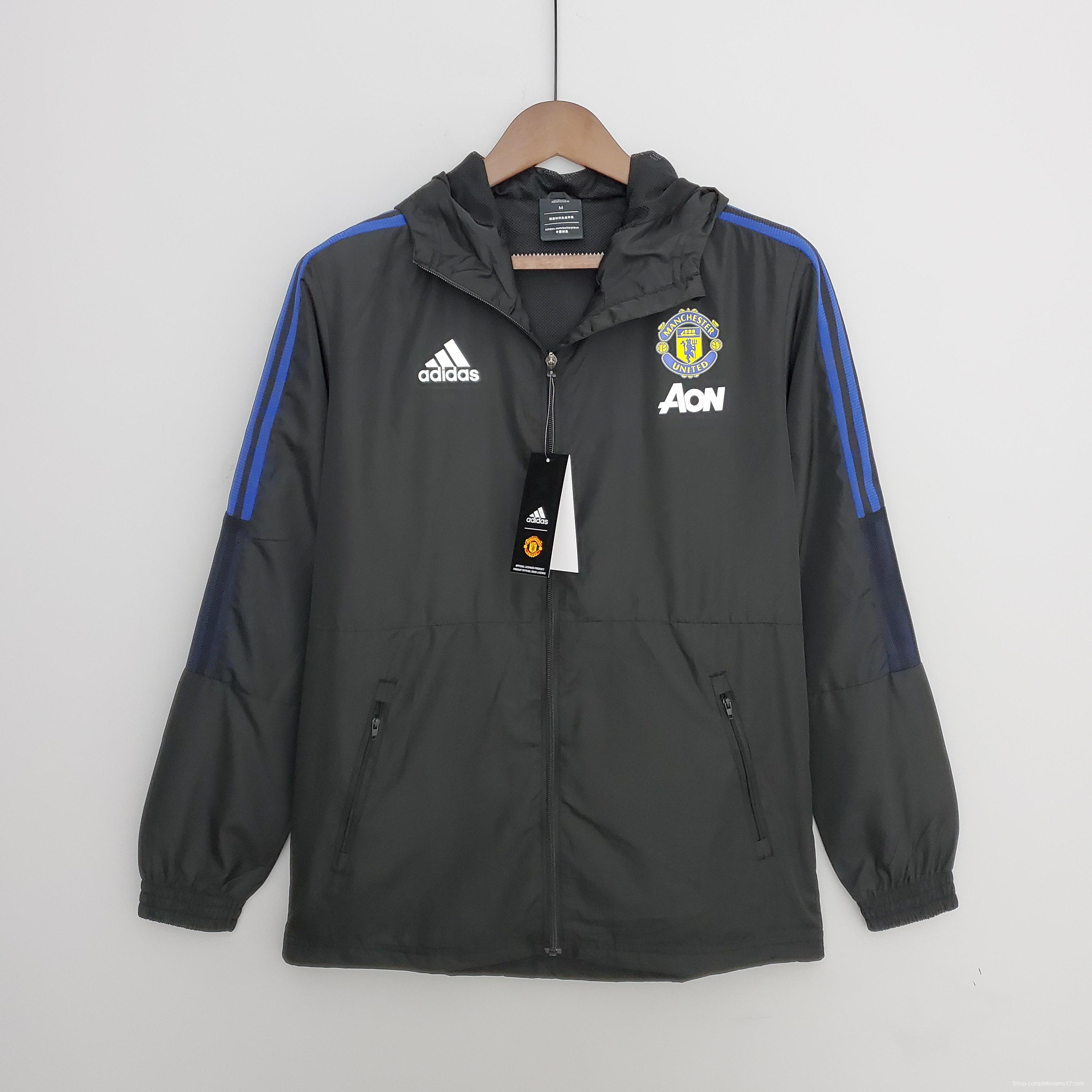 2022 Manchester United Windbreaker Black Soccer Jersey