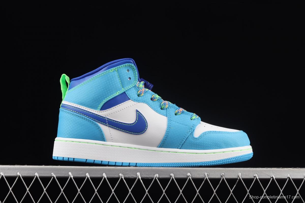 Air Jordan 1 Mid blue and green Chinese culture basketball shoes DA8010-400