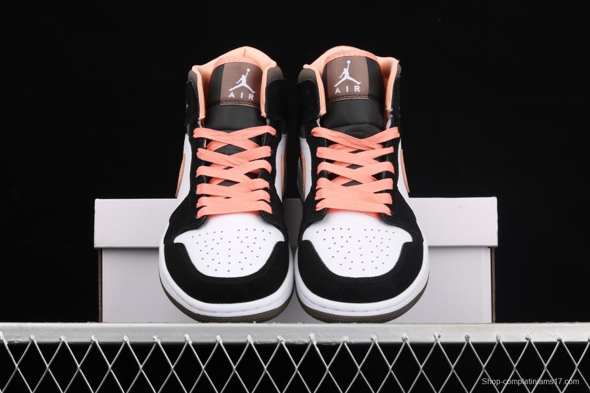 Air Jordan 1 Mid black pink peach goddess festival basketball shoes DH0210-100