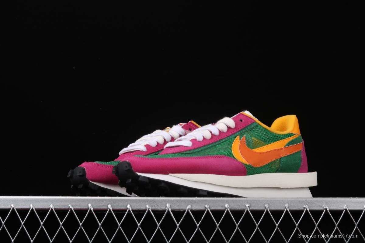 Sacai x NIKE LVD Waffle Daybreak co-signed catwalk style net gauze leather splicing double hook Swoosh running shoes BV0073-301