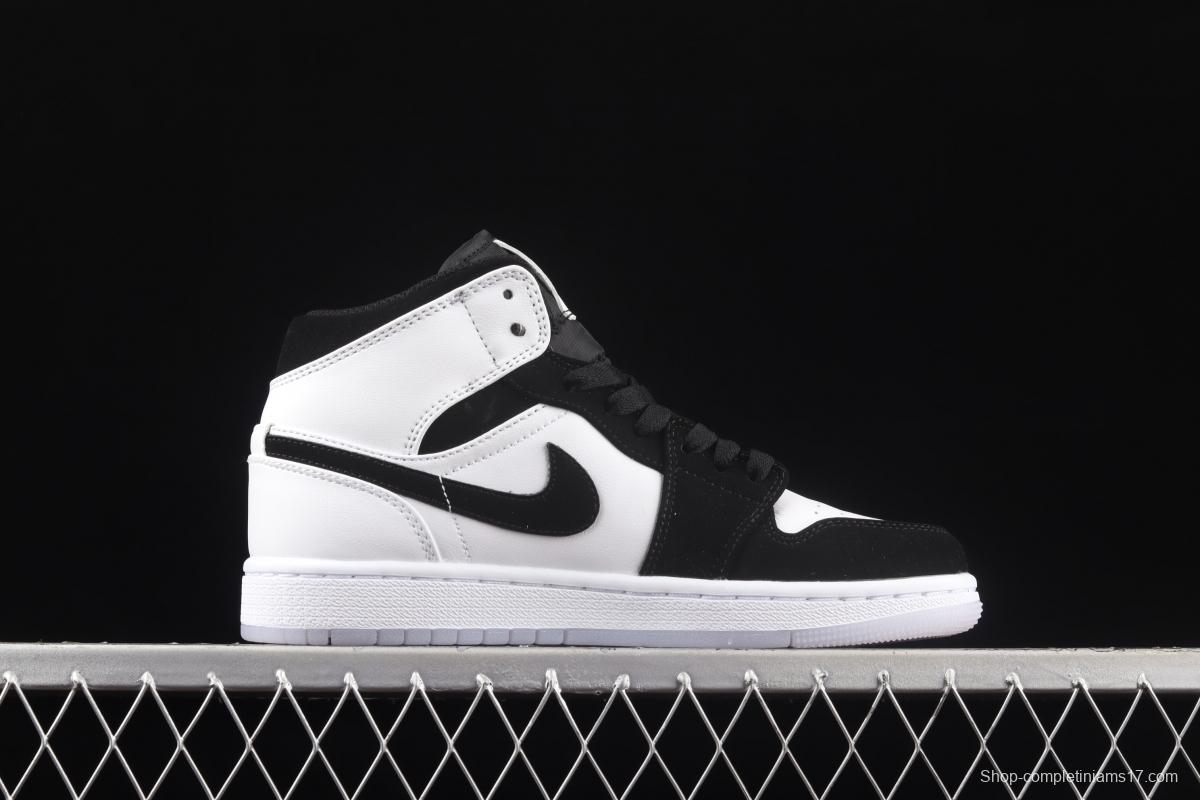 Air Jordan 1 Mid Diamond Shorts pearlescent white and black panda DH6933-100