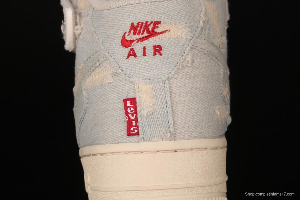 NIKE Air Force 1: 07 Mid Levi washed old Zhongbang casual board shoes 651122-215