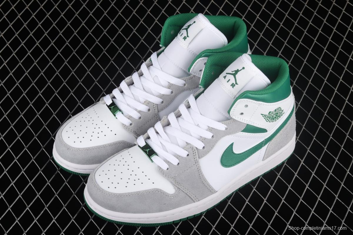 Air Jordan 1 Mid white, gray and green medium top basketball shoes DC7294-103