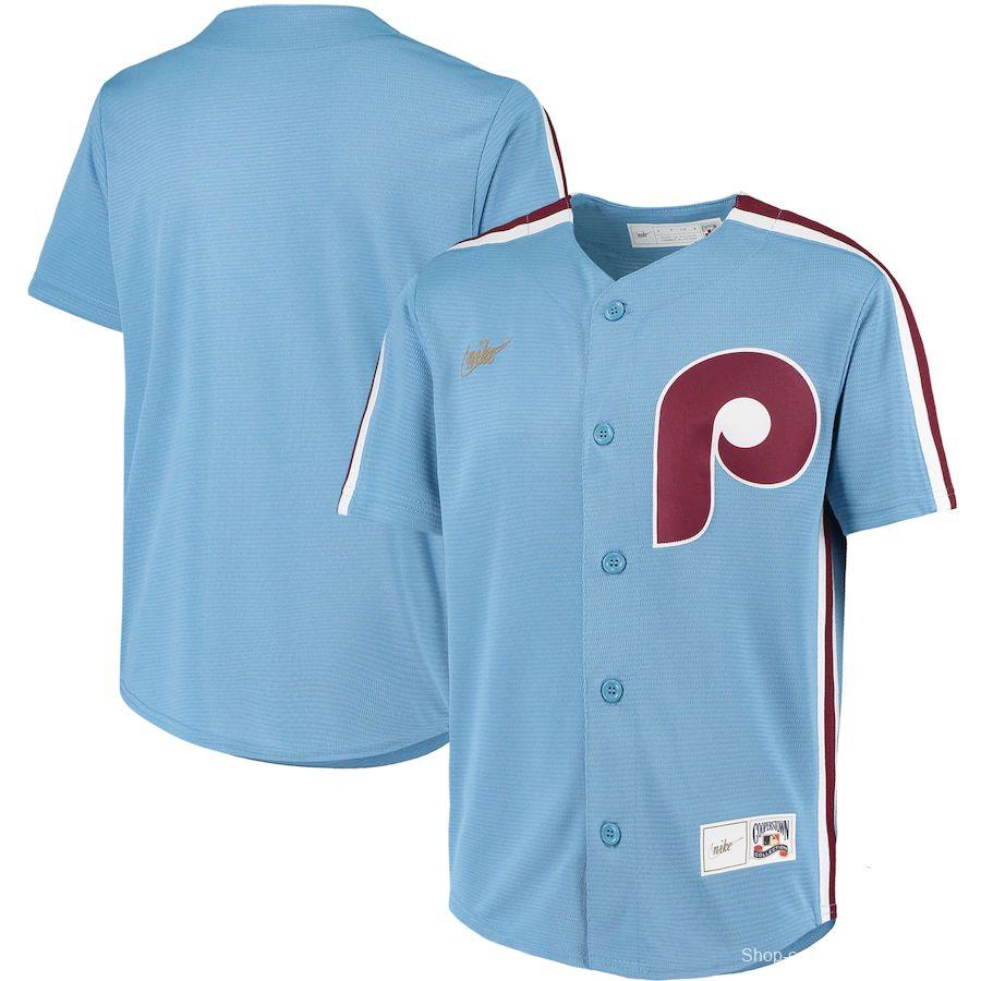 Youth Light Blue Road Cooperstown Collection Team Jersey