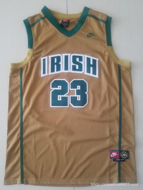 LeBron James 23 Irish High School Yellow Basketball Jersey