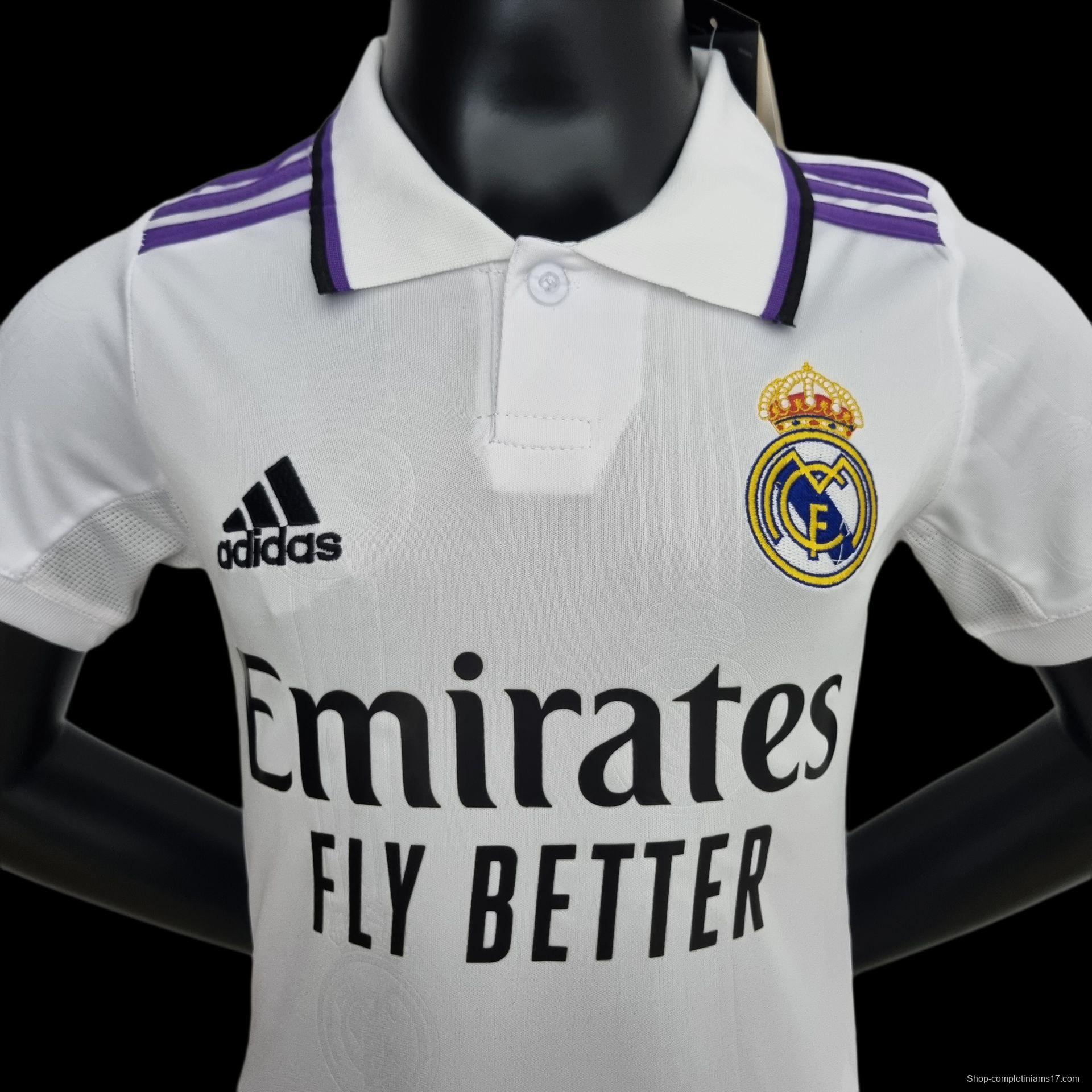 22/23 Kids Kit Real Madrid Home Size 16-28 Soccer Jersey