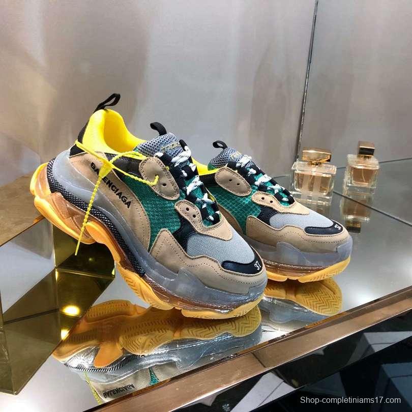 Men/Women Balenciaga Triple S MutiColor Clear Sole Khaki/Green Item Sneaker 6380380