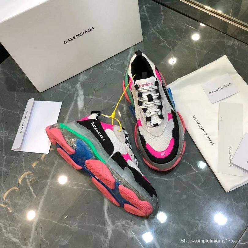 Men/Women Balenciaga Triple S MutiColor Clear Sole Black/Pink Sneaker Item 6380380