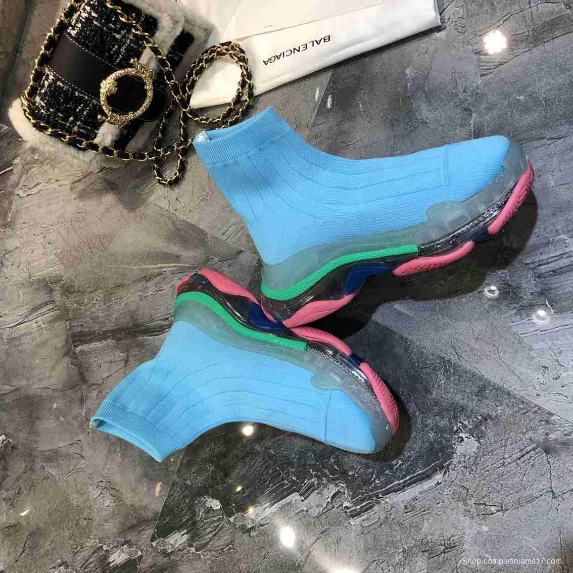 Men/Women Balenciaga Speed Blue Pink Sole Item 6380330