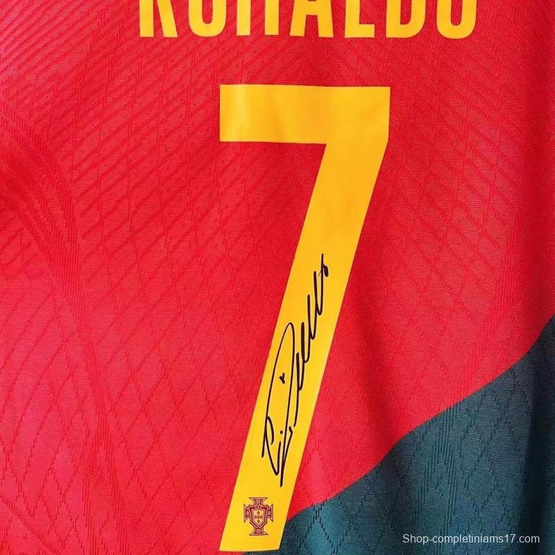 2022 Portugal Home #7 Cristiano Ronaldo Signed Signature CR7 Jersey