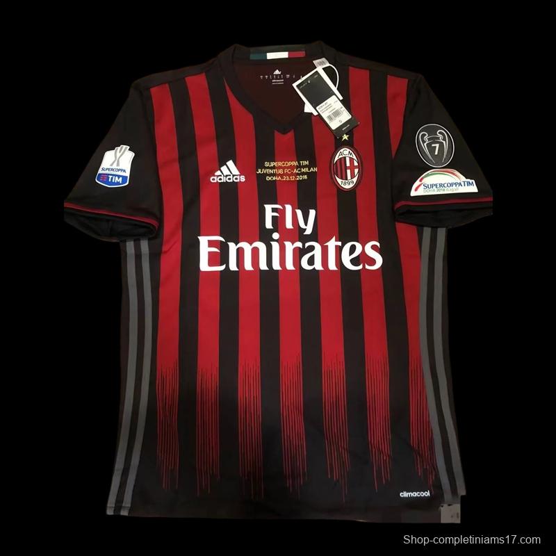 Retro 16 17 AC Milan Home Jersey Supercoppa TIM Juventus VS AC Milan With Supercoppa Full Patch