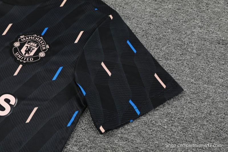 23-24 Manchester United Black Pattern Short Sleeve+Shorts