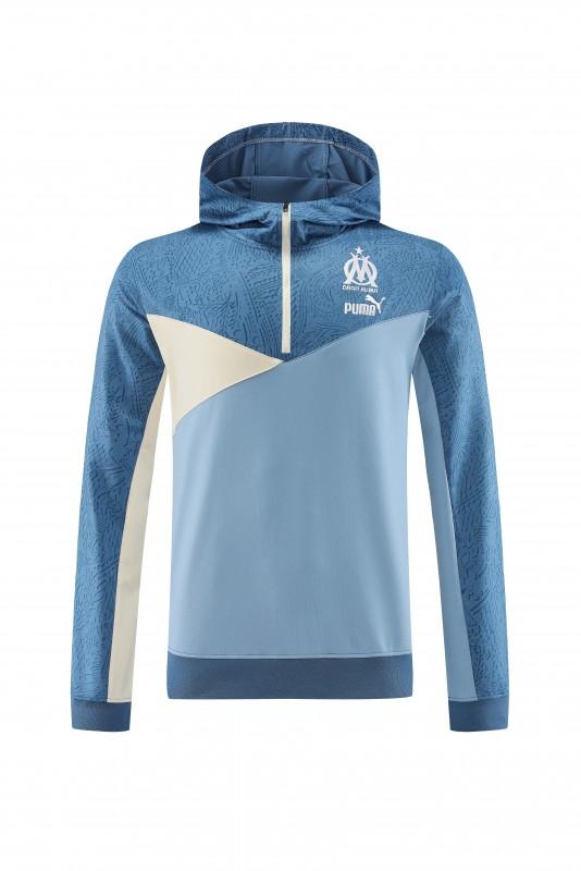 23/24 Olympique Marseille Blue Half Zipper Hoodie Jacket +Pants