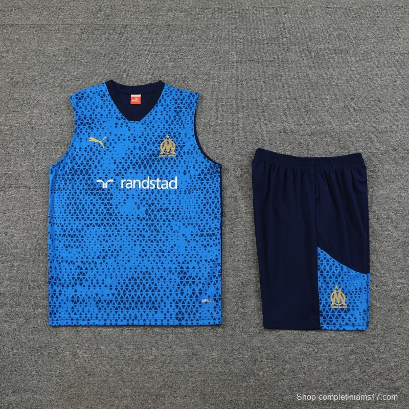 23-24 Olympique Marseille Blue Vest Jersey+Shorts