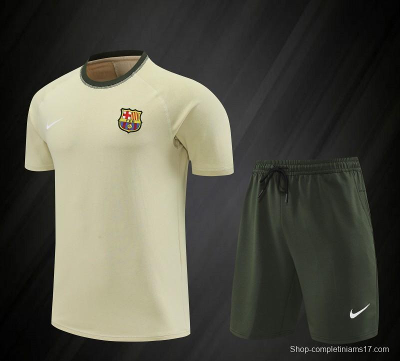 23/24 Barcelona Beige Cotton Short Sleeve Jersey+Shorts