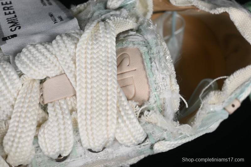 SMILEREPUBLIC Mint Manbo Light Blue Checkered Open Smile Platform Canvas Shoes - G.D4