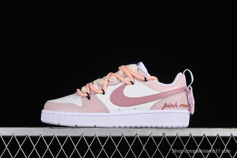 Nike Court Borough Low-Top Slip-Resistant Skate Shoes with Custom Rose Pink Hand-Painted Design - DQ5979-100