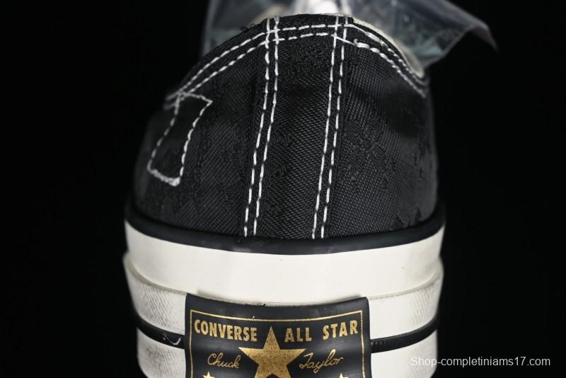 Clot x Fragment Design x Converse Custom Triple Collaboration Low-Top Sneakers with Distressed Black Silk and Brier Pattern - A10925C