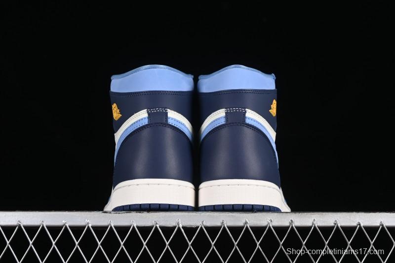 Nike Air Jordan 1 High OG "First in Flight" Basketball Shoes with UNC Blue and Yellow Accents - FD2596-400