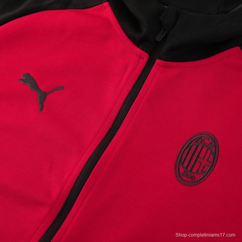 24/25 AC Milan Red/Black Hoodie Full Zipper Jacket +Long Pants