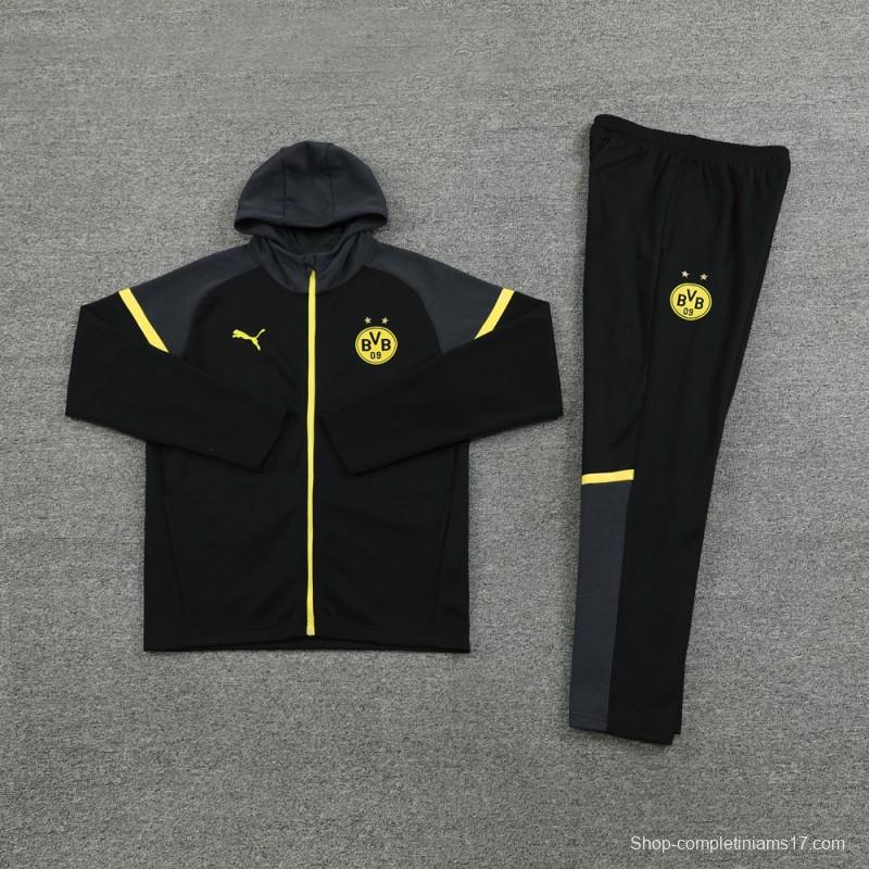 24/25 Borussia Dortmund Black Hoddie Full Zipper Jacket +Long Pants