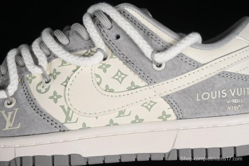 Nike SB Dunk Low LV Collaboration - Beige Grey Strap Pig Suede Anniversary High-End Custom Low-Top Casual Sneakers - SJ2068-237