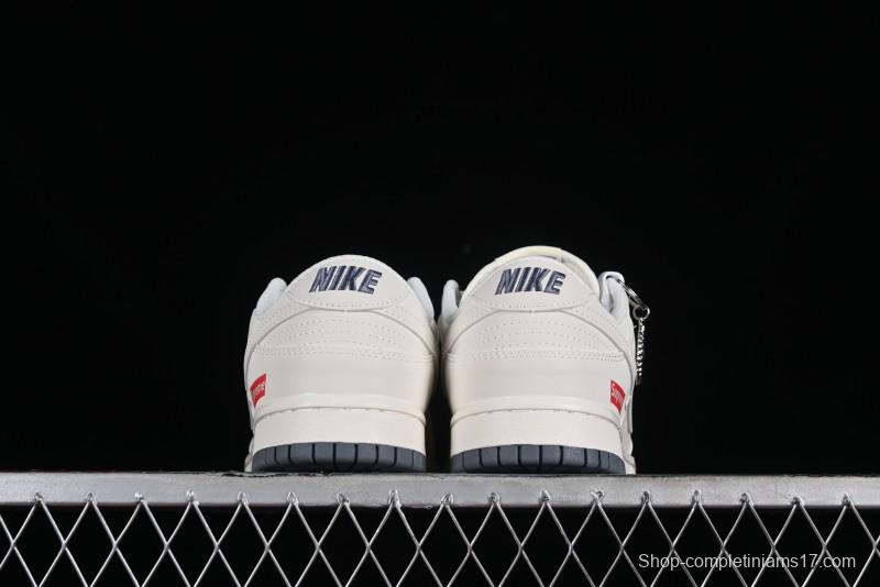 Supreme x Nike SB Dunk Low Anniversary Edition White Grey Customized Low-Top Casual Skate Shoes - BB8657-105