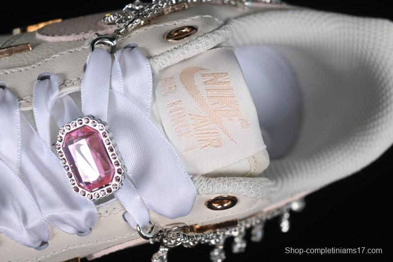 Nike Air Force 1 '07 Low Casual Sneakers in Romantic Pink-Purple with Diamond Chain Accessories - FV1122-333