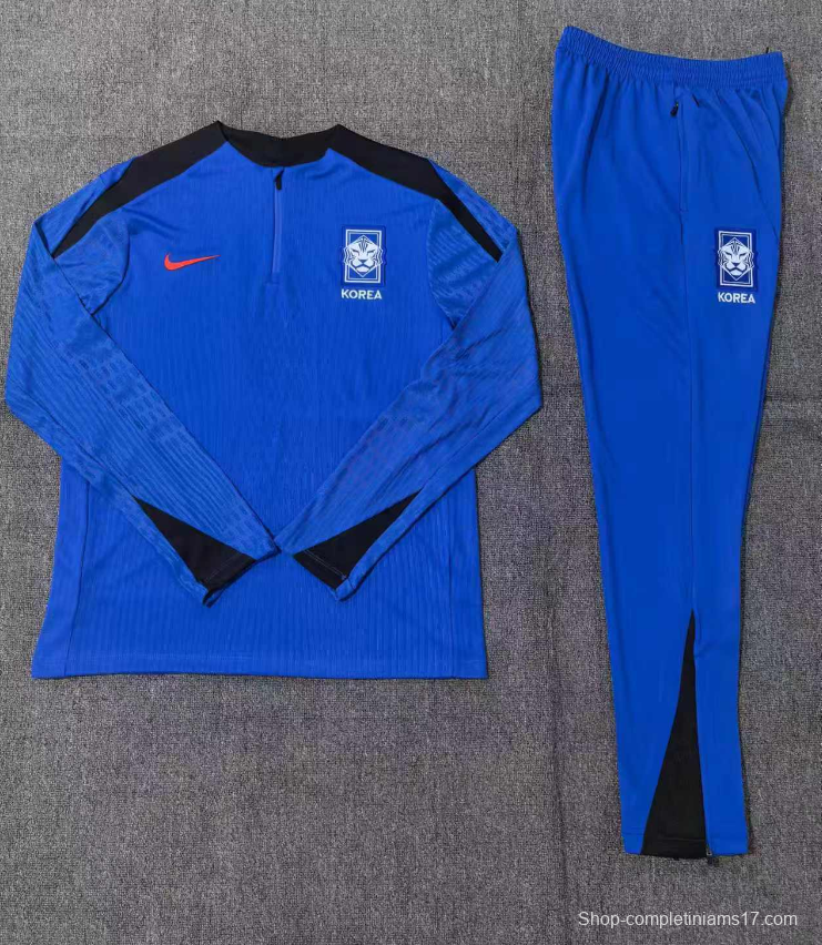 2024 Kids South Korea Blue Half Zipper Jacket+Long Pants