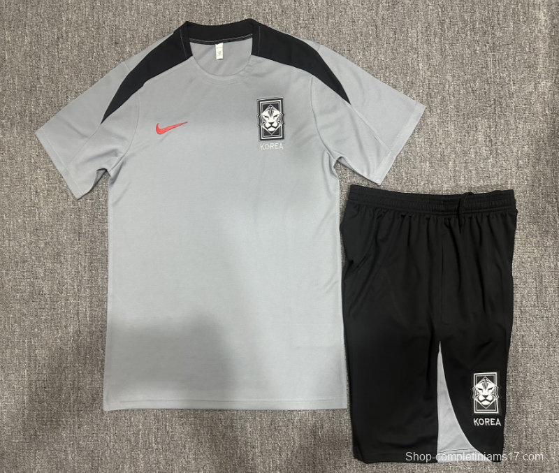 2024 Kids South Korea Grey Short Sleeve Jersey+Shorts