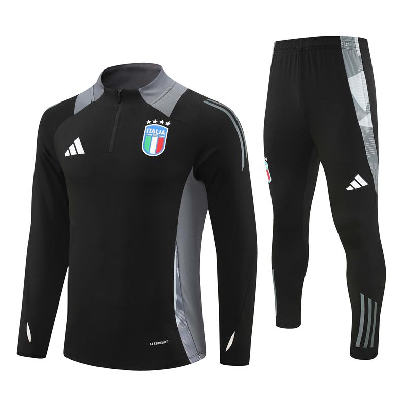 2024 Italy Black Half Zipper Jacket+Long Pants