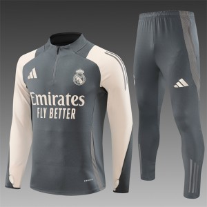 24/25 Real Madrid Grey/Khaki Half Zipper Jacket+Long Pants