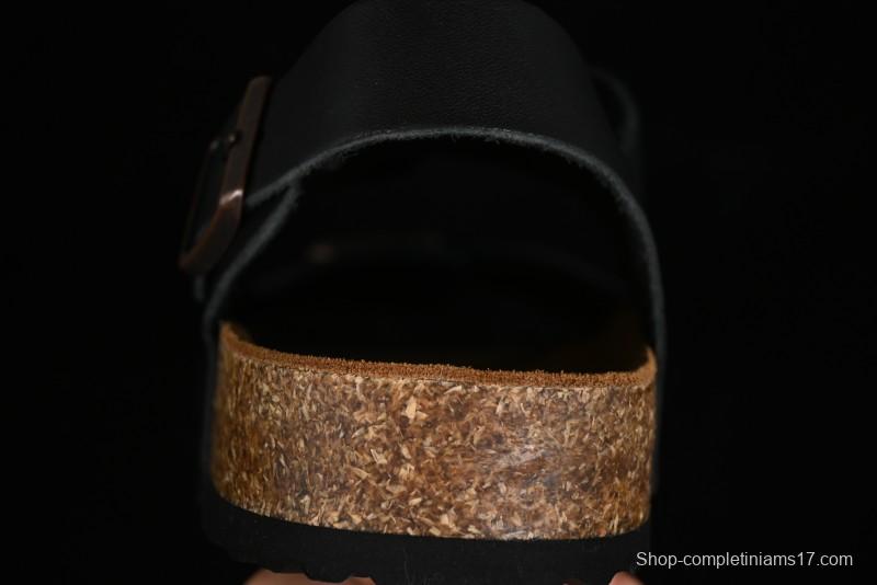 Birkenstock Birkenstock Sandals Series Black Leather with Soft Cushioning Cork Midsole - T.D4