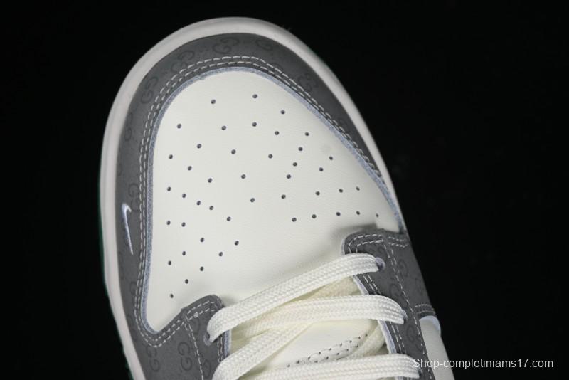 Nike SB Dunk Low Gucci Collaboration - Double G Grey Green Swoosh Anniversary Custom Low-Top Casual Skate Shoes - SF1588-134