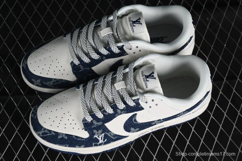 Nike SB Dunk Low LV Collaboration - Dark Blue Denim Anniversary High-End Custom Low-Top Casual Skate Shoes - XP3802-335