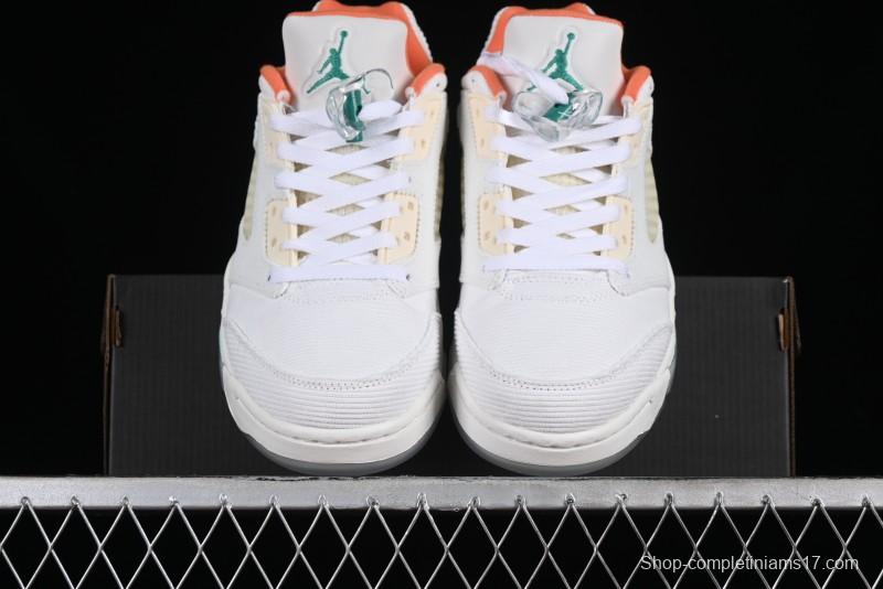 Nike Air Jordan 5 Low Retro Sneakers in White Orange Green Corduroy - CW4204-100