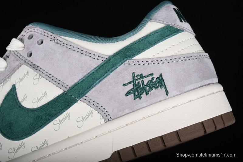 Nike SB Dunk Low Stussy Collaboration - Grey Green Pig Anniversary High-End Custom Low-Top Casual Skate Shoes - CF3688-007