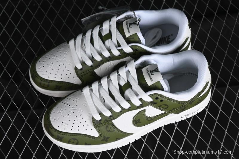 Nike SB Dunk Low LV Collaboration - Embroidered White Green Print Anniversary High-End Custom Low-Top Casual Sneakers - DQ1098-362