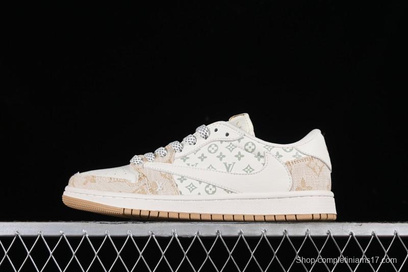 Nike Travis Scott x Fragment Design x Jordan Air Jordan 1 Low OG SP AJ1 LV Khaki Denim Casual Sneakers - SJ2068-009