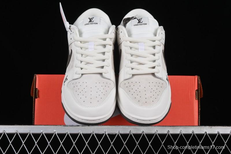 Nike SB Dunk Low LV Collaboration Anniversary Edition Premium Custom Suede Brown Swoosh Low-Top Casual Skate Shoes - LV6188-001