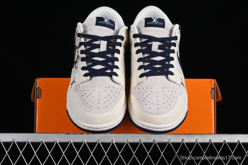 Nike SB Dunk Low LV Collaboration - Suede Navy Blue Anniversary High-End Custom Low-Top Casual Sneakers - FC1688-134