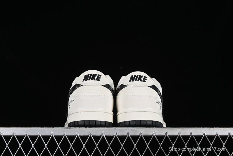 Nike SB Dunk Low LV Collaboration - Beige Black Denim Anniversary High-End Custom Low-Top Casual Skate Shoes - JH8310-946