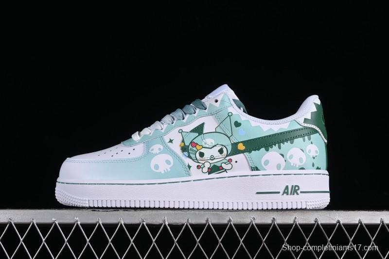 Nike Air Force 1 '07 Low Witch Collaboration Custom Leather Sneakers with Skull and Gradient White-Green Design - CW2288-111