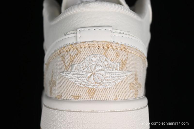 Nike Air Jordan 1 Low LV Collaboration Denim Khaki Customized Casual Sneakers - SJ9950-002