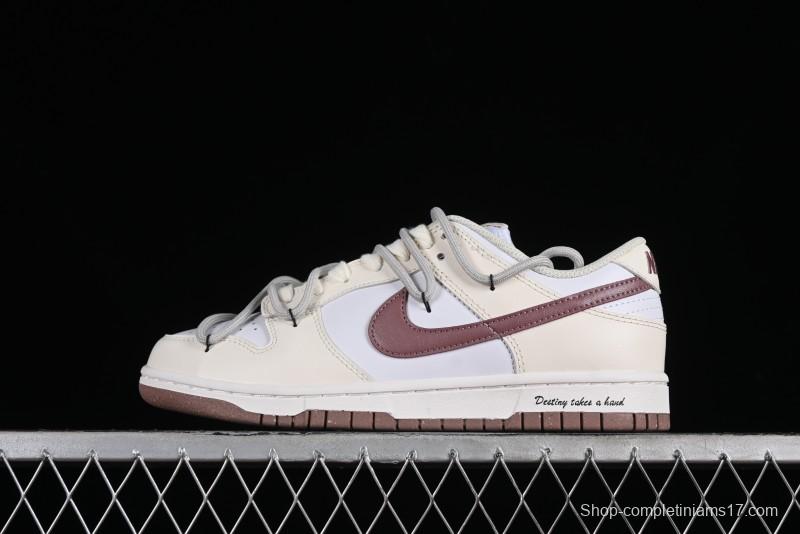 Nike Dunk Low Next Nature SB Lace-Up Low-Top Casual Sneakers in Cream Dark Brown - DD1873-103