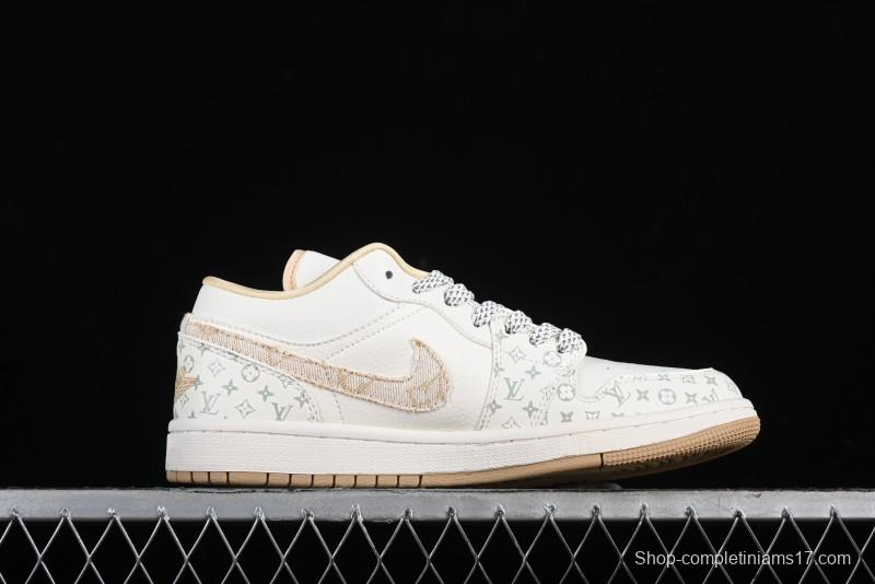 Nike Air Jordan 1 Low AJ1 Louis Vuitton Print Khaki Custom High-End Low-Top Basketball Shoes - SJ9950-004