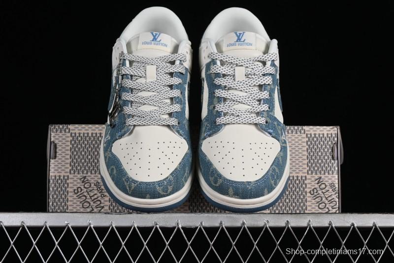 Nike SB Dunk Low LV Collaboration - Light Blue Denim Anniversary High-End Custom Low-Top Casual Skate Shoes - XP3802-336