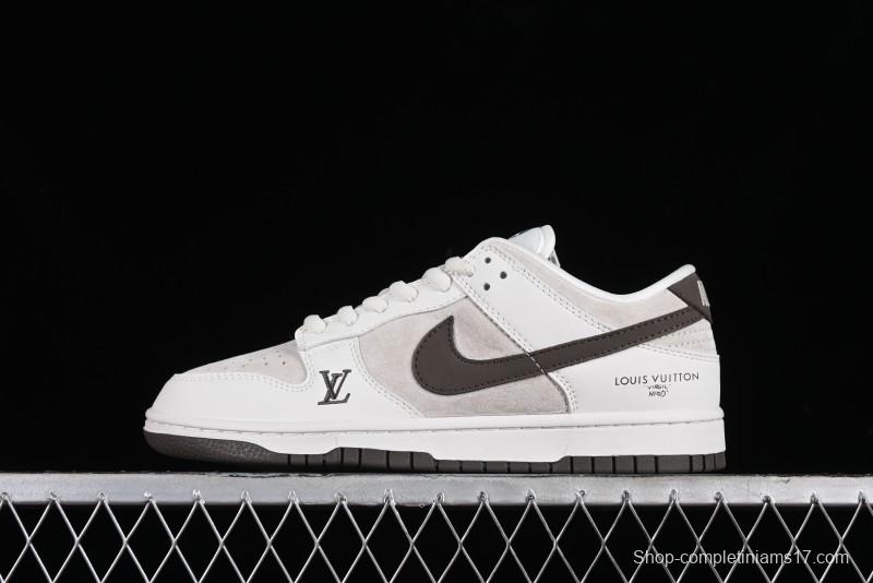 Nike SB Dunk Low LV Collaboration Anniversary Edition Premium Custom Suede Brown Swoosh Low-Top Casual Skate Shoes - LV6188-001