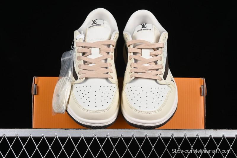 Nike Travis Scott x Fragment Design x Jordan Air Jordan 1 Low OG SP AJ1 LV Beige Brown Print Casual Sneakers - LJ5188-006